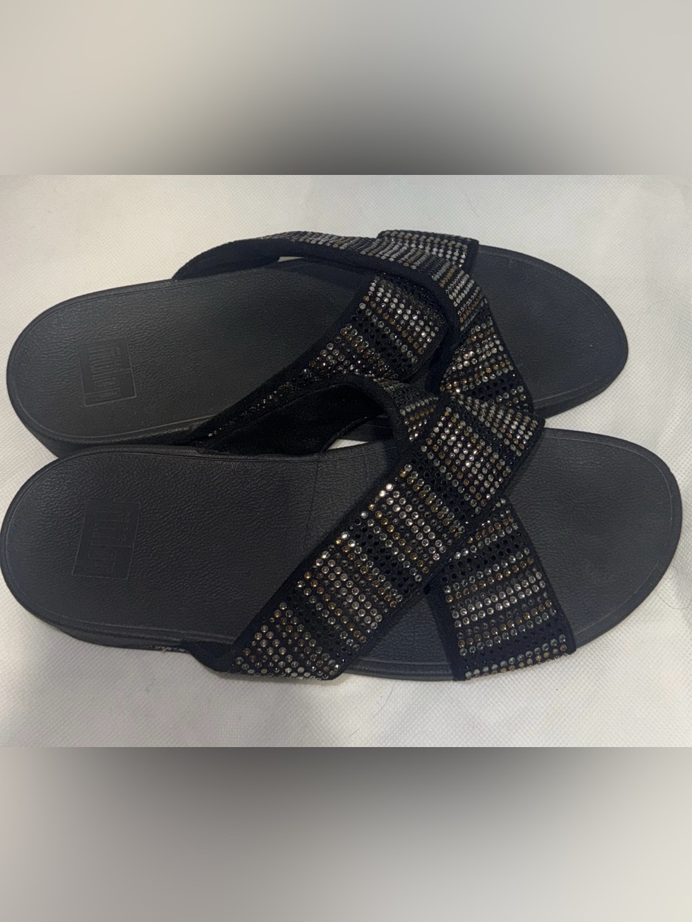 FITFLOP CRINKLED SHIMMER CROSS SLIDES WOMENS Sz 11